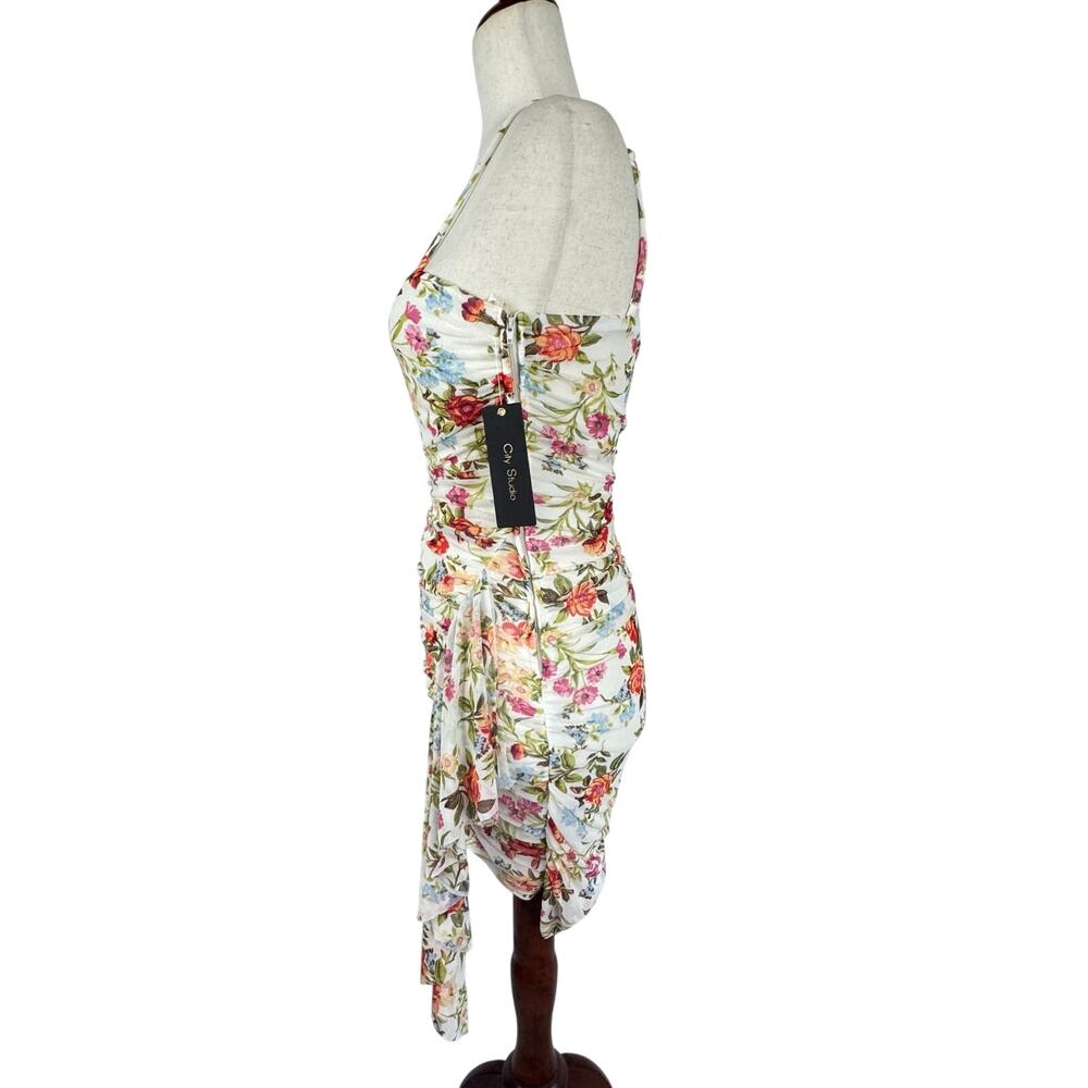 CITY STUDIO FLORAL RUCHED MESH BODYCON DRESS IN CREAM NWT JUNIORS SIZE 5/6 - Picture 8 of 15